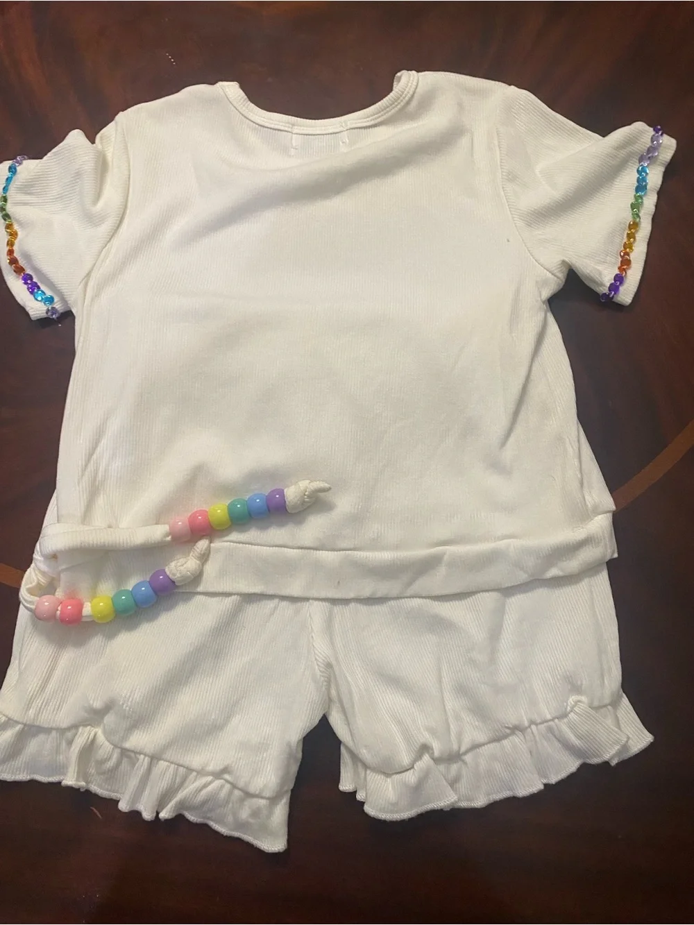 Lola + The Boys Candy Beaded Short Set NWOT (white and pink set)